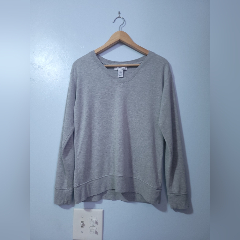 Magaschoni Modal Crew V-Neck Long Sleeve Lightweight Sweater Gray Women's Size S